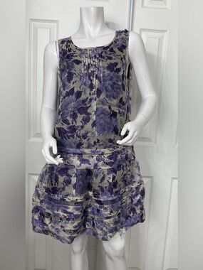 💯Silk Max & Co. Lavender Floral Sleeveless Drop-Waist Dress